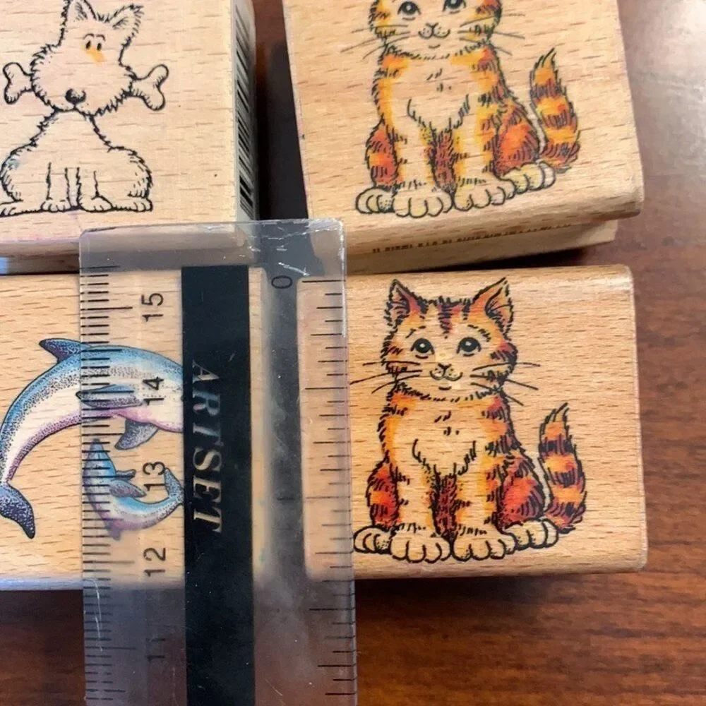 Lot of Rubber Stamp Wooden Mount Animal Collection